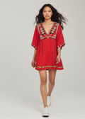 Free People Tulum mini dress features vibrant geometric embroidery