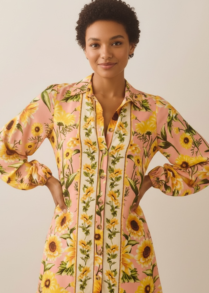 Farm Rio x Anthropologie long sleeve button-front mini dress
