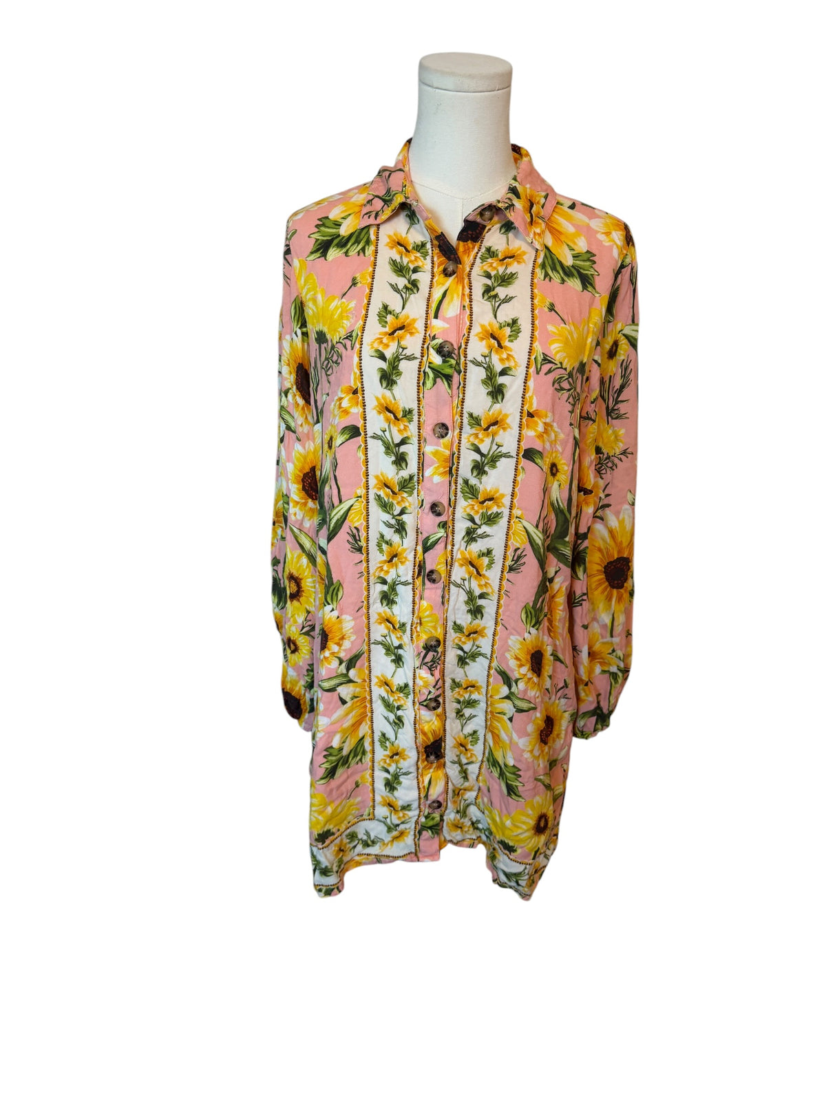 Farm Rio x Anthropologie long sleeve button-front mini dress