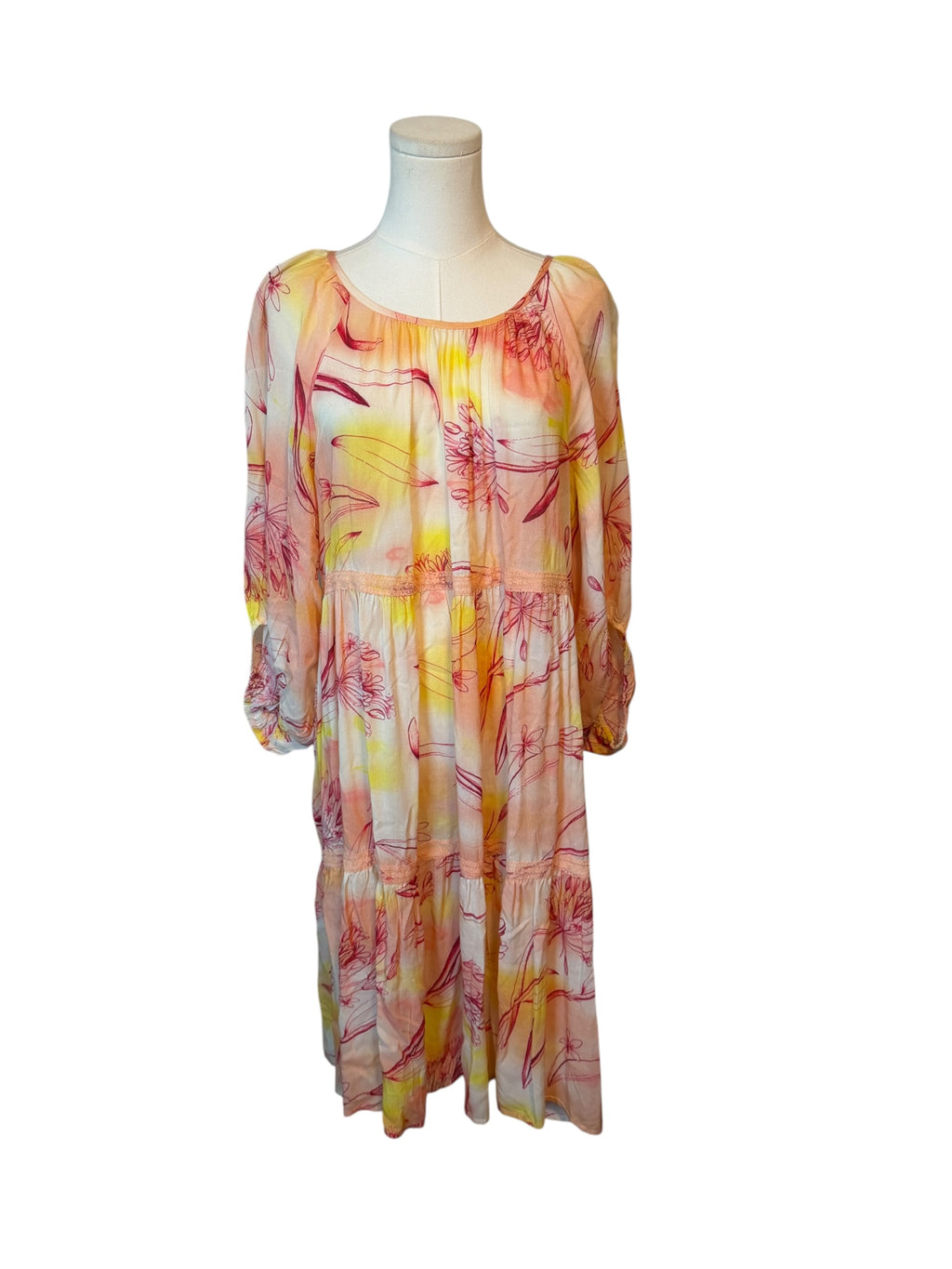 By Anthropologie Tiered Puff-Sleeve Midi Dress