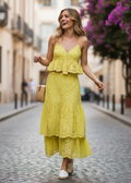 Yellow Anthropologie Maeve eyelet tiered maxi skirt