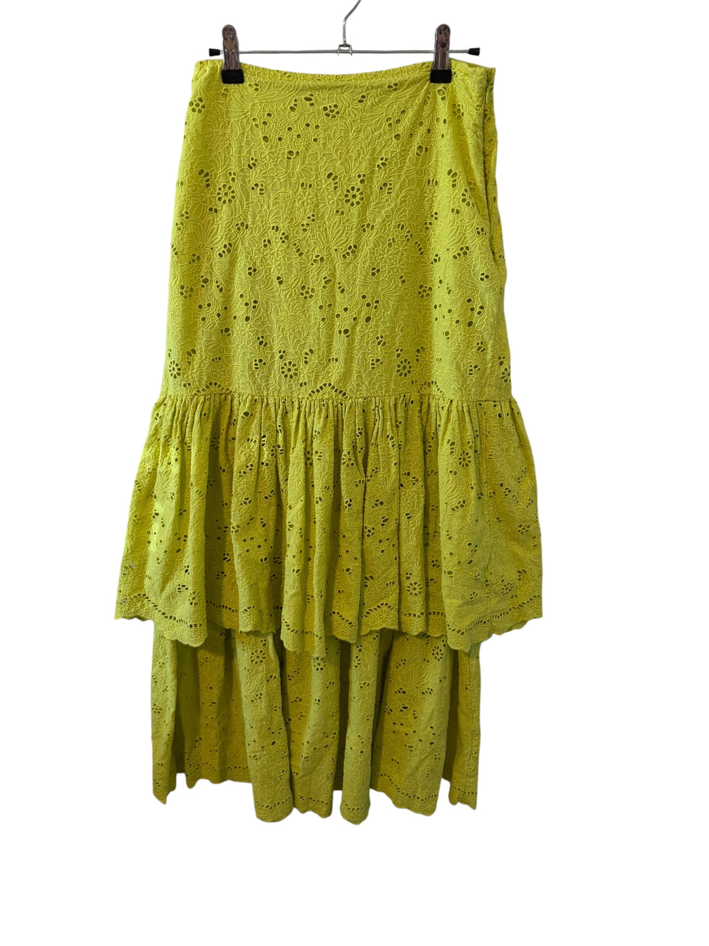 Yellow Anthropologie Maeve eyelet tiered maxi skirt