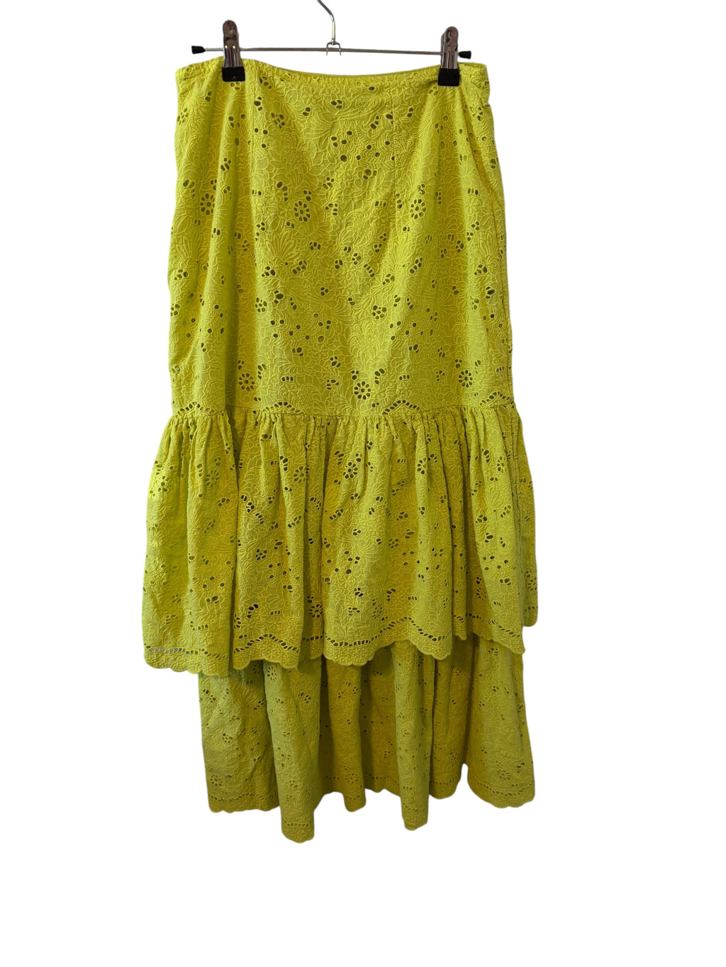 Yellow Anthropologie Maeve eyelet tiered maxi skirt