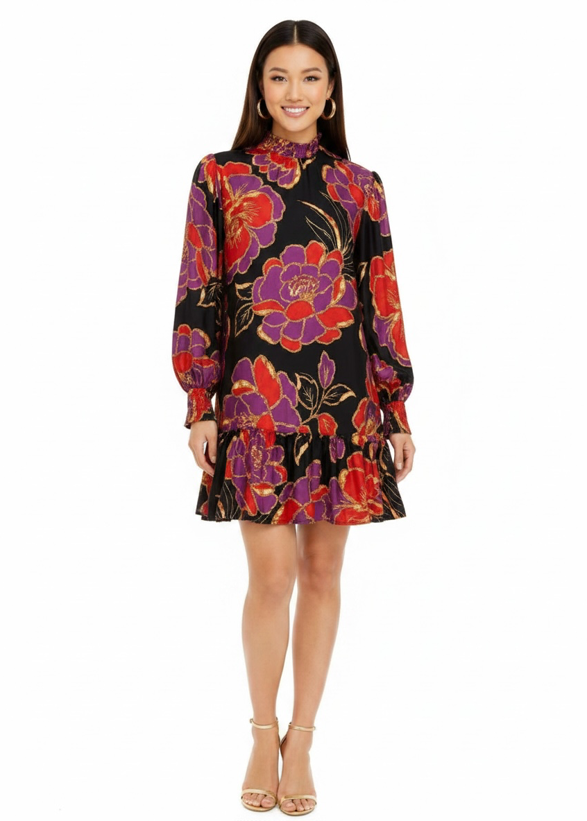 Farm Rio floral-print long-sleeve minidress