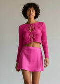 hot pink Urban Outfitters Sylvie Bubble Knit Tie-Front Top