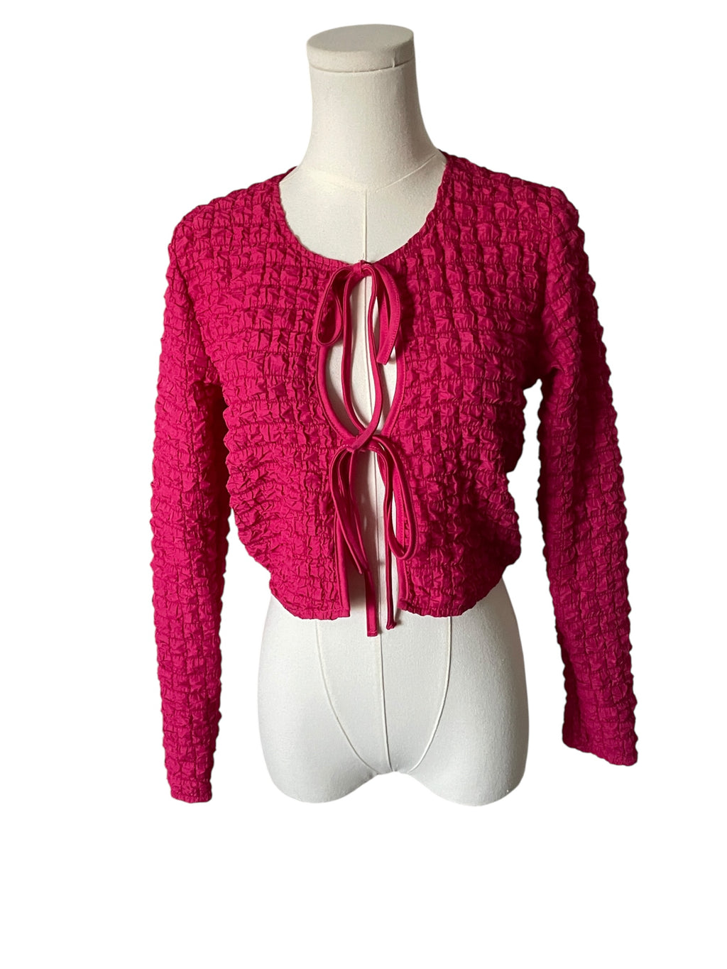 hot pink Urban Outfitters Sylvie Bubble Knit Tie-Front Top