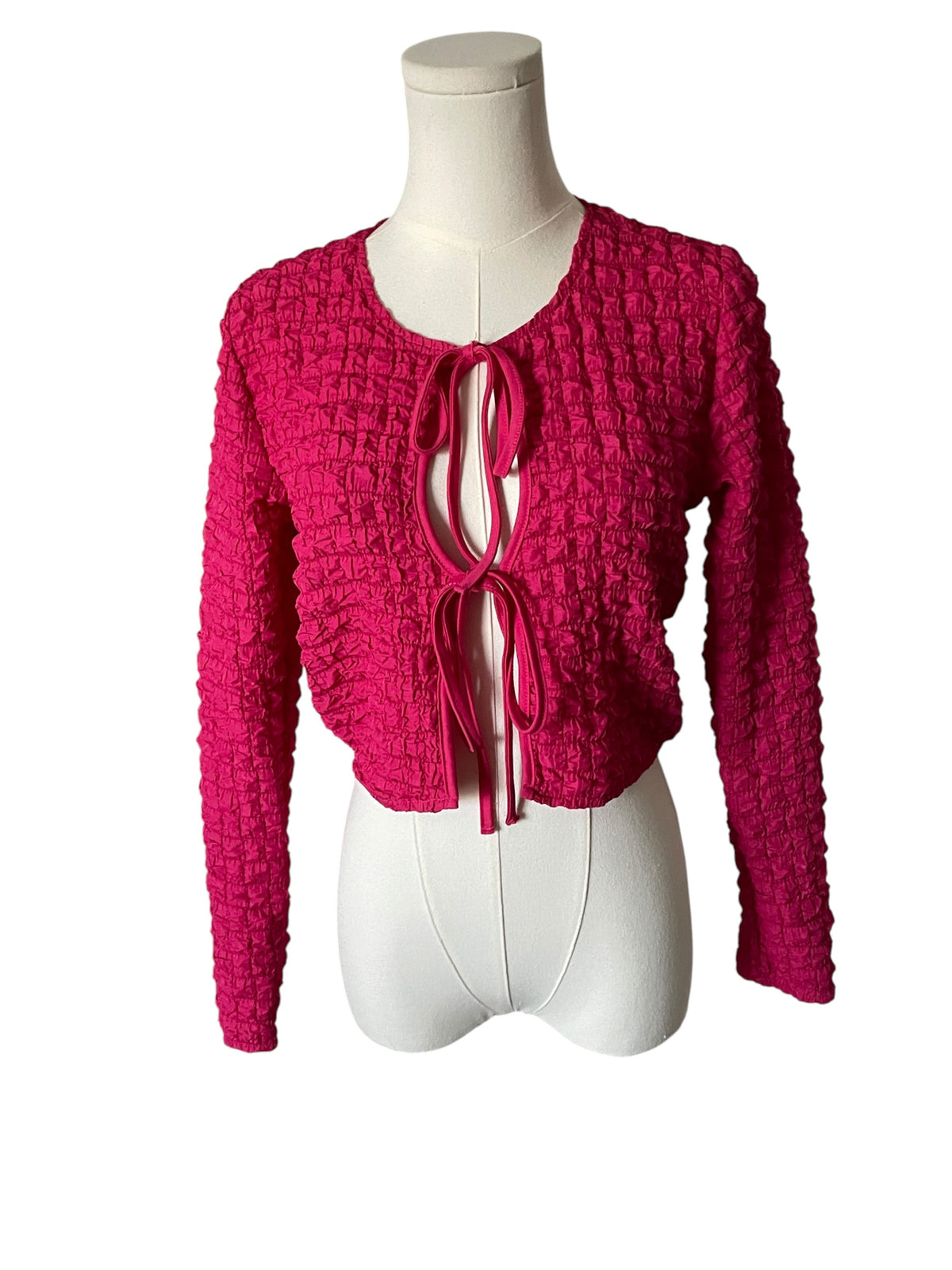 hot pink Urban Outfitters Sylvie Bubble Knit Tie-Front Top