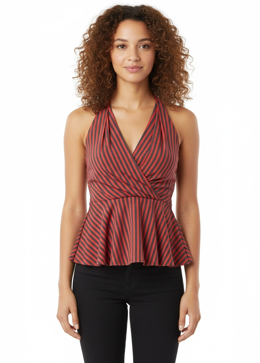 Anthropologie Red Odille Melosa Striped Halter Top