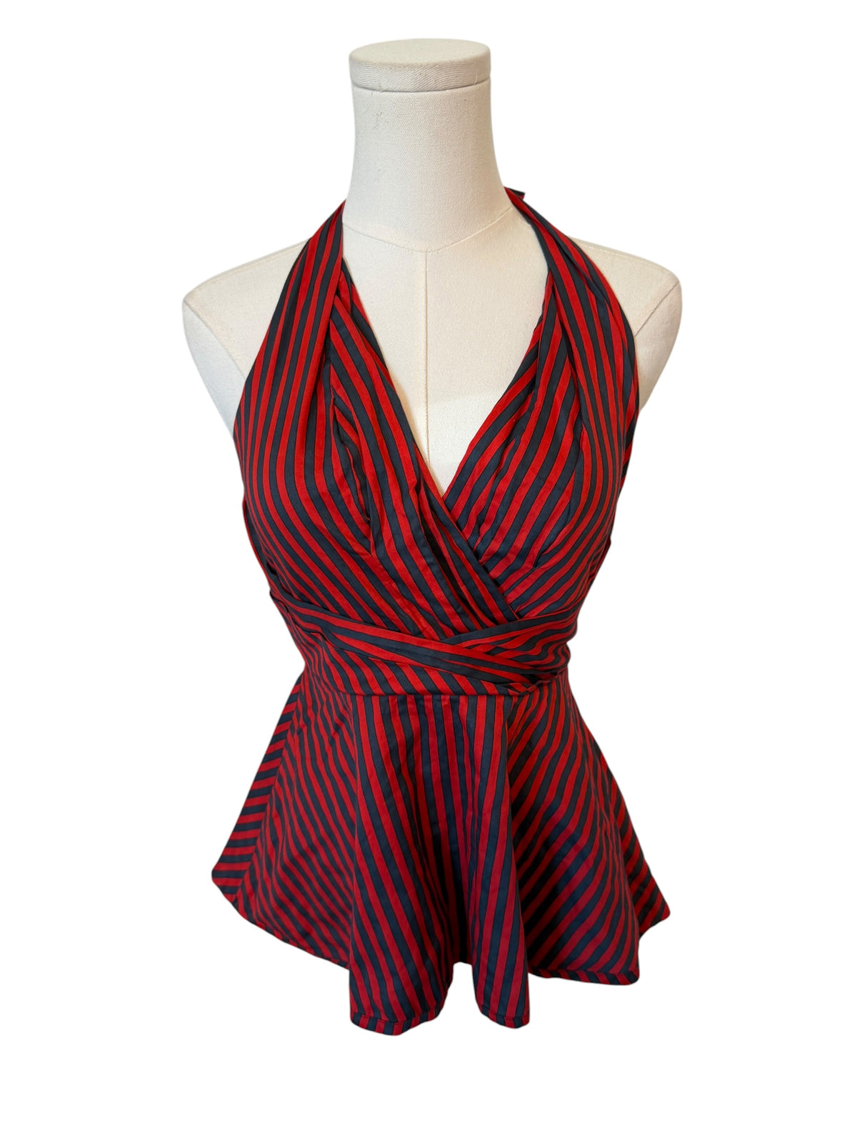 Anthropologie Red Odille Melosa Striped Halter Top