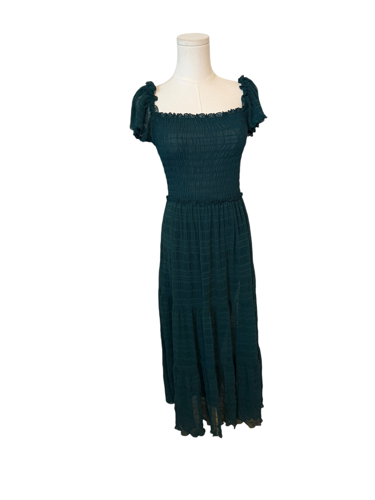 dark green Max Studio smocked midi dress