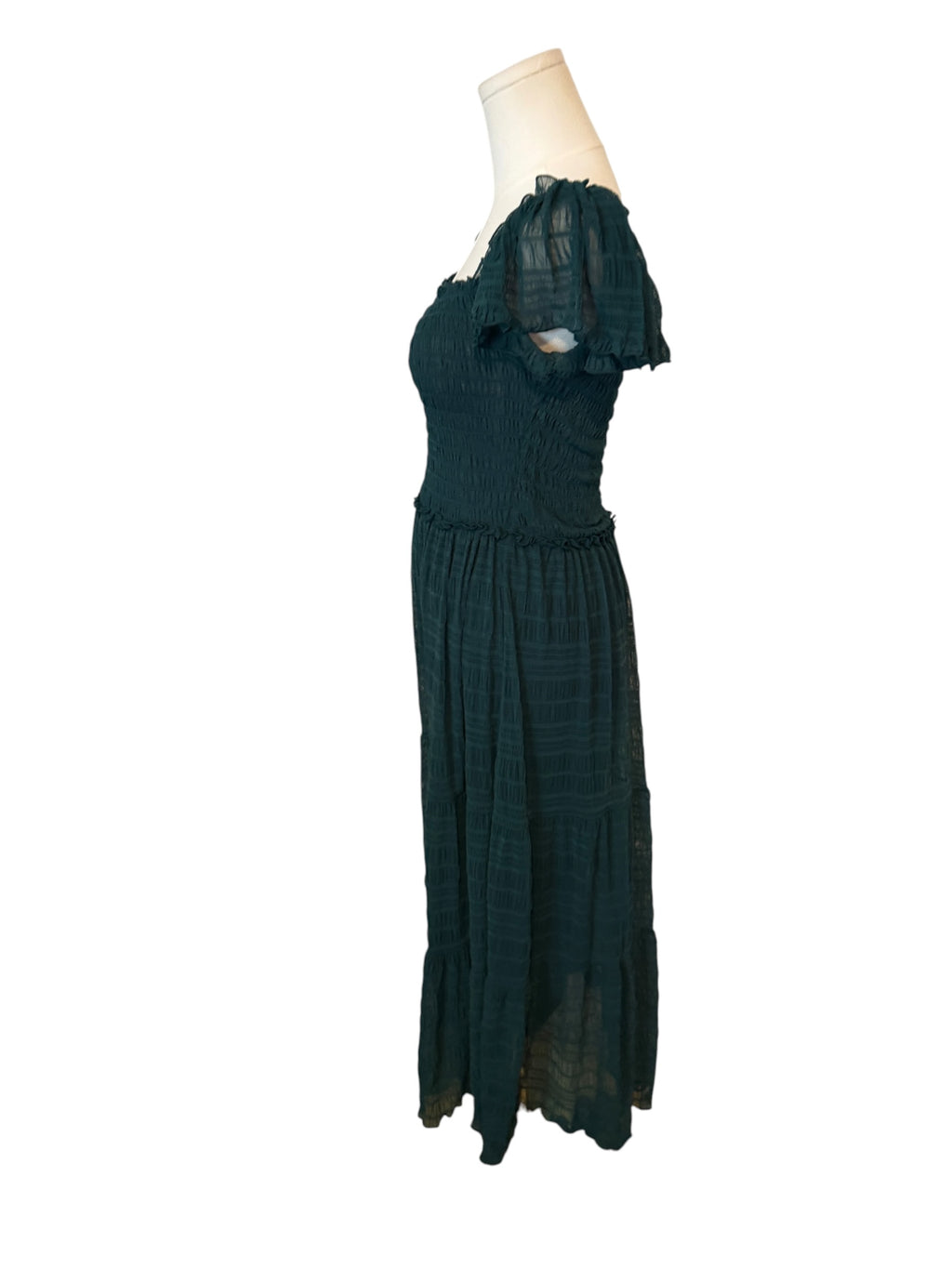 dark green Max Studio smocked midi dress