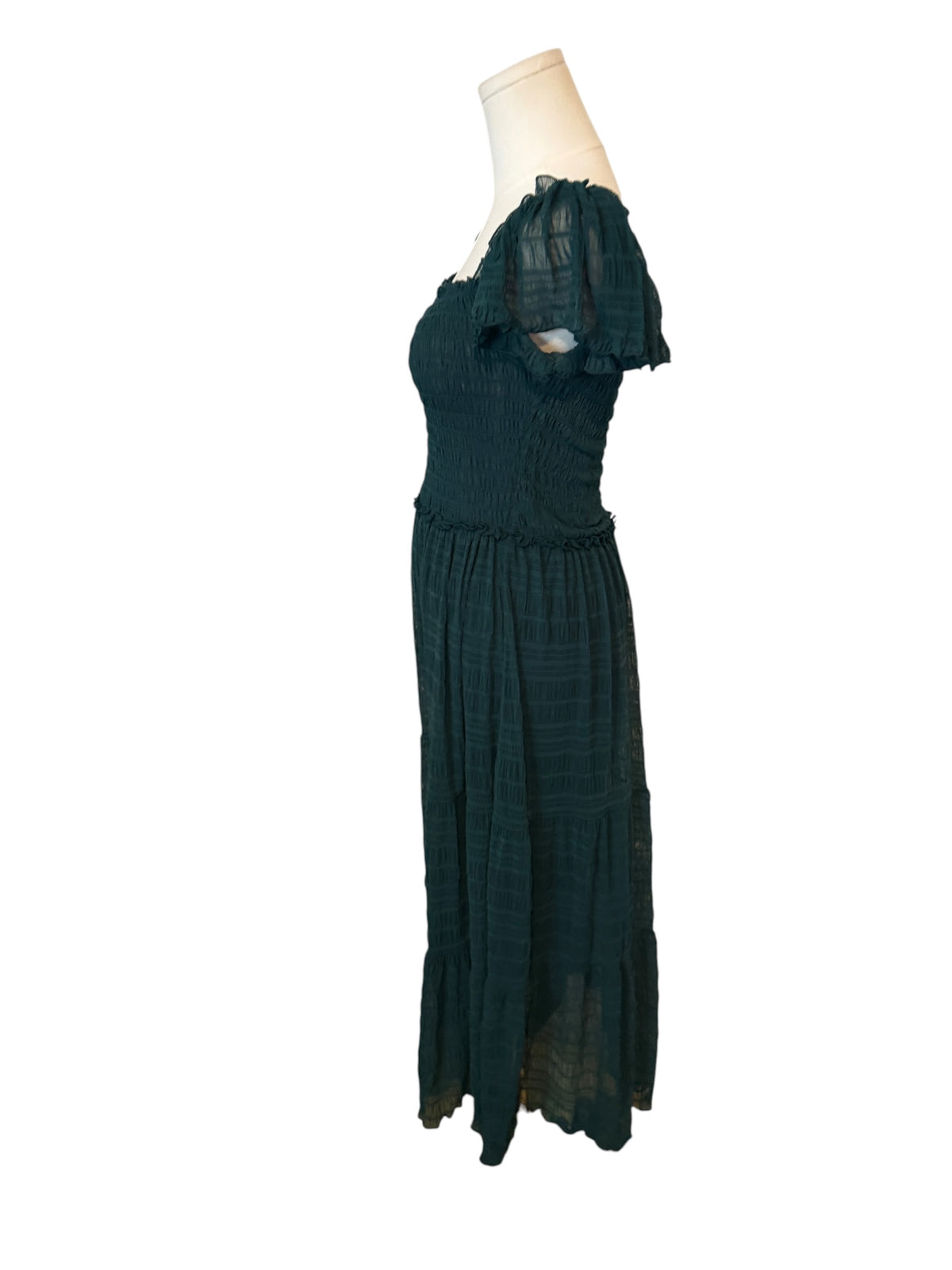dark green Max Studio smocked midi dress