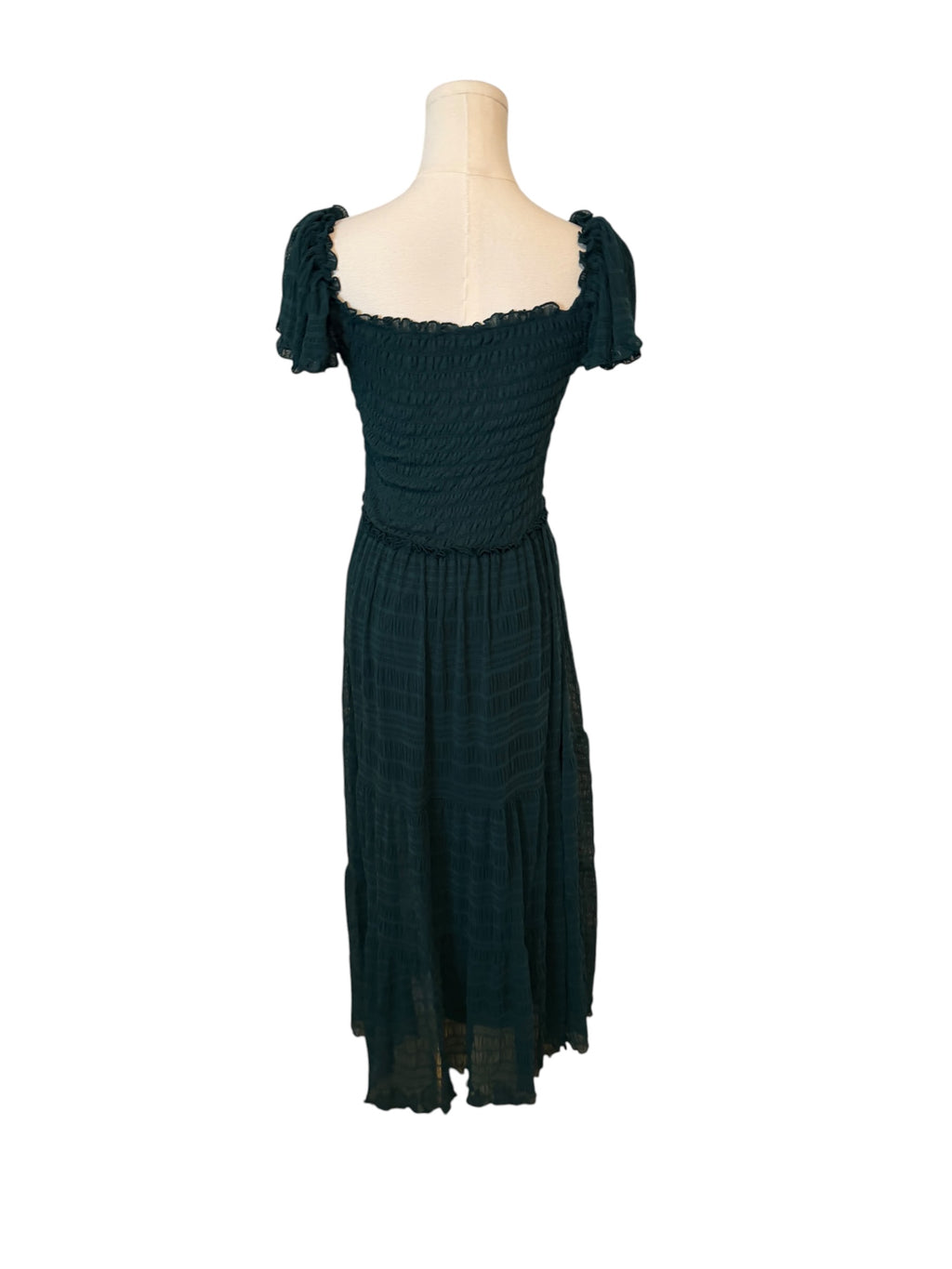 dark green Max Studio smocked midi dress