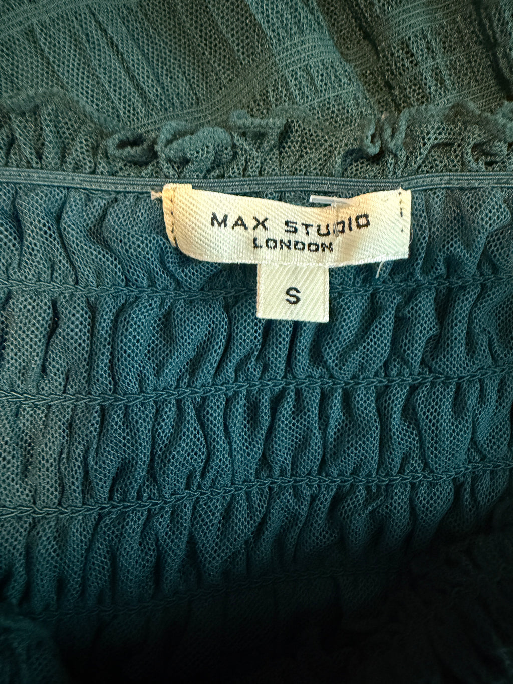 dark green Max Studio smocked midi dress