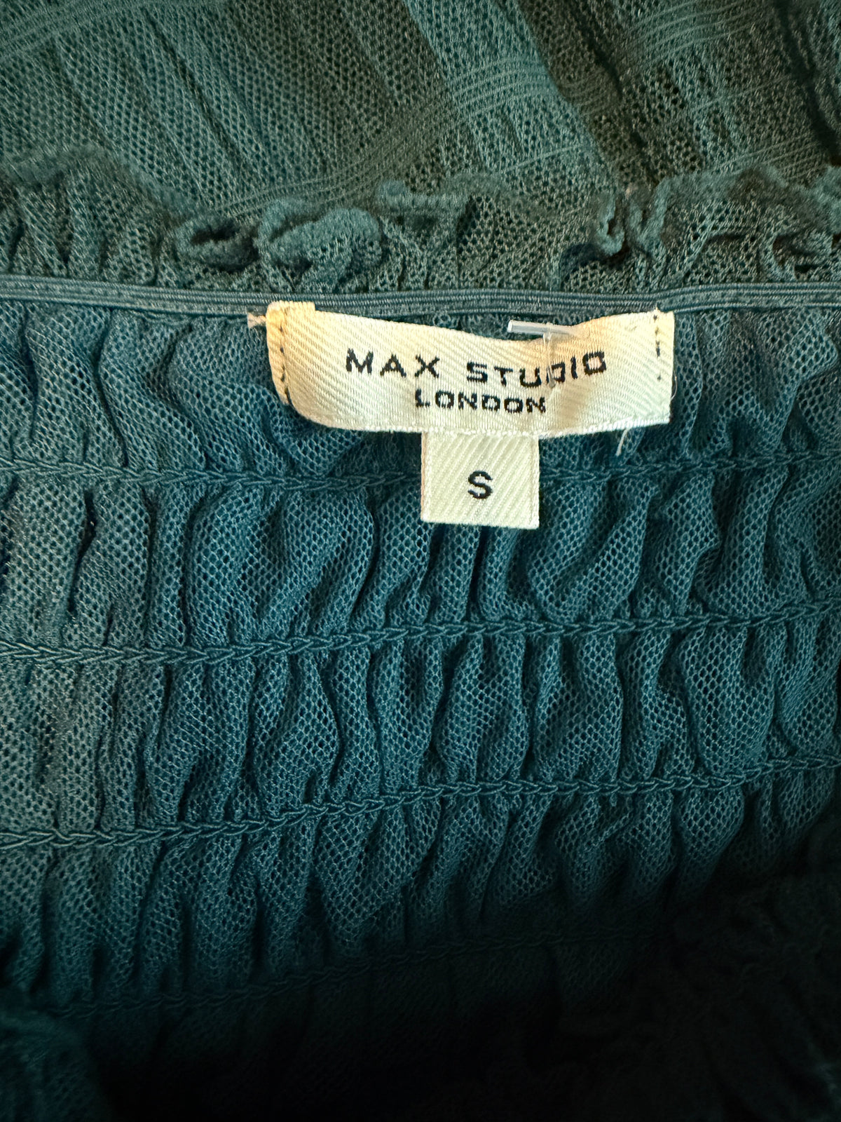 dark green Max Studio smocked midi dress