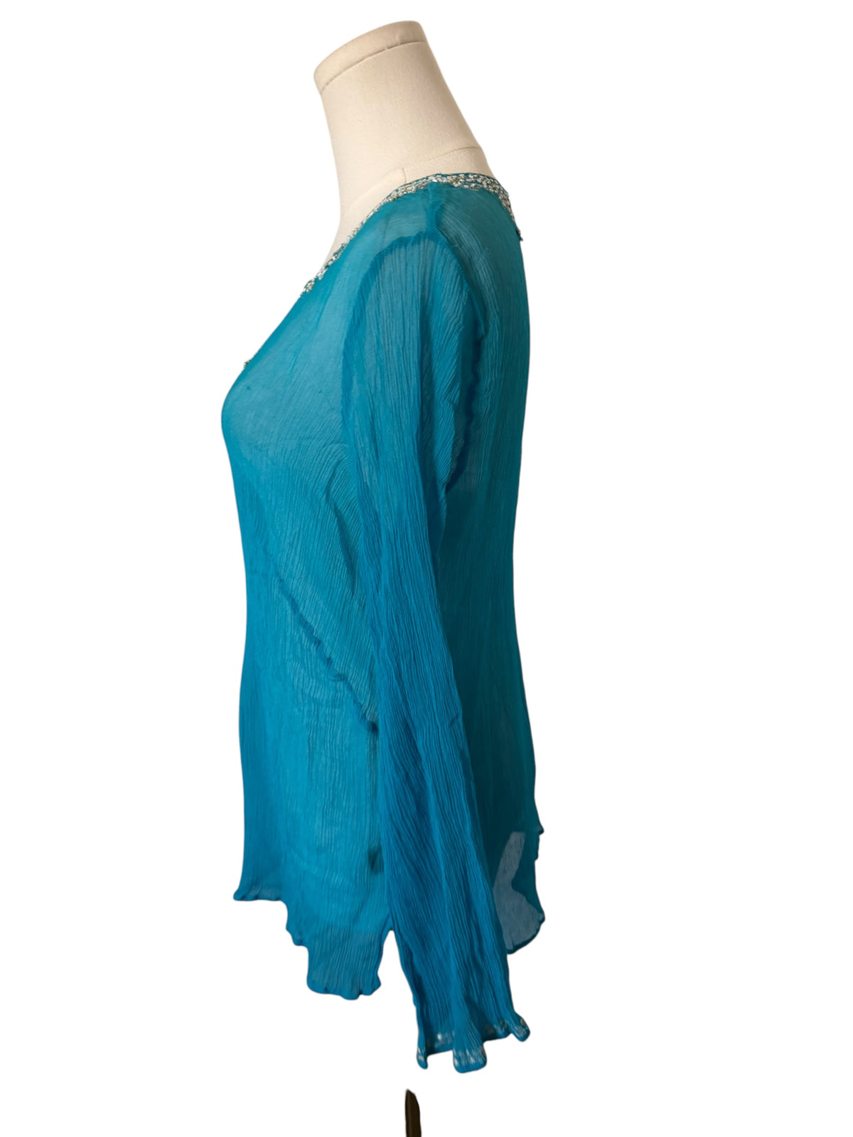 Peter Nygard turquoise blue crinkle chiffon tunic top