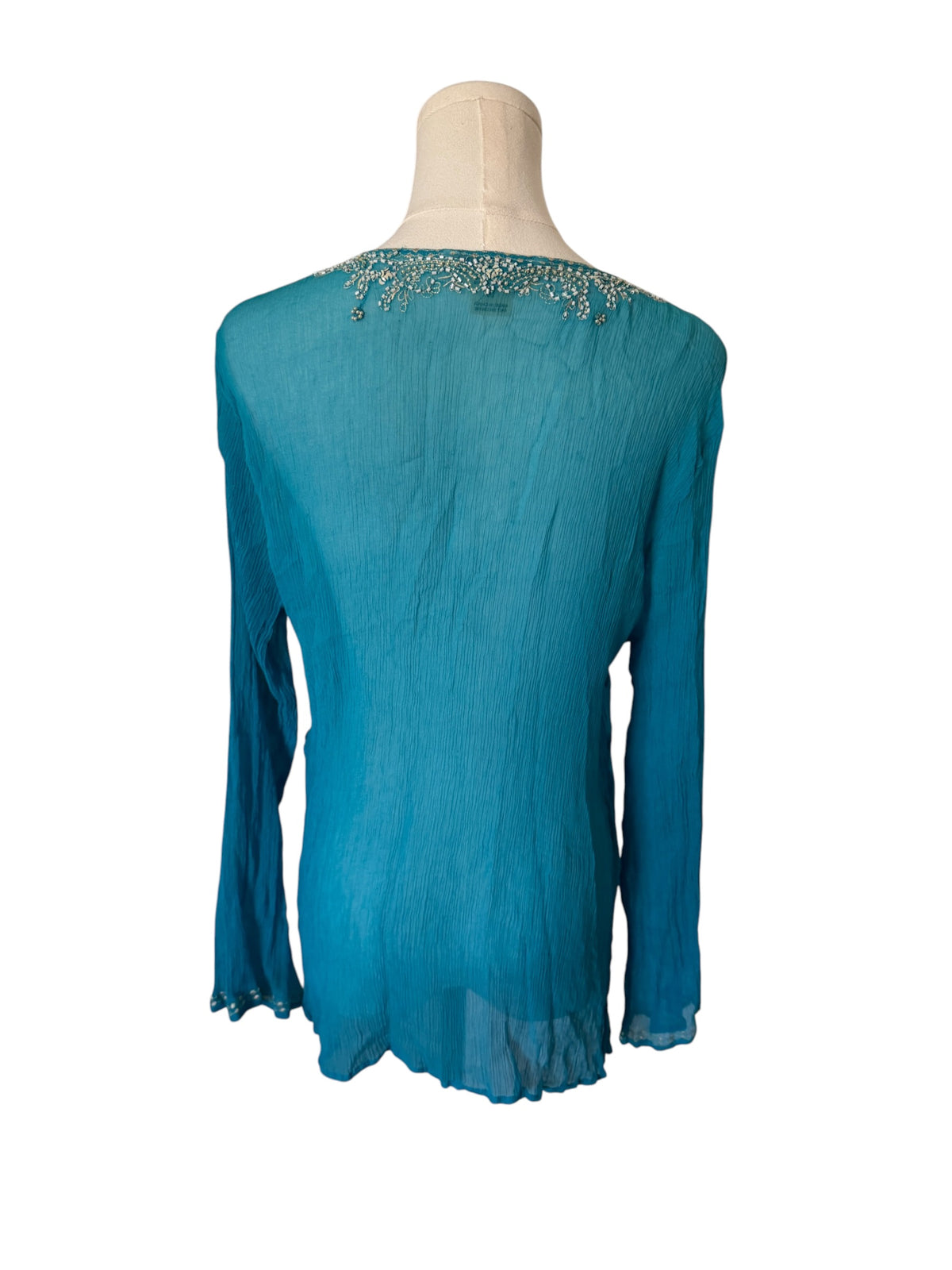 Peter Nygard turquoise blue crinkle chiffon tunic top