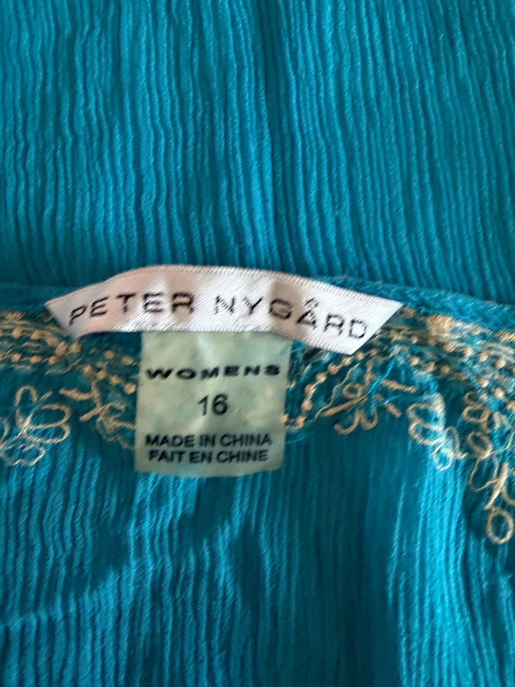 Peter Nygard turquoise blue crinkle chiffon tunic top