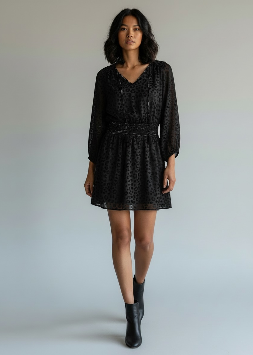 Black silk leopard-print dress by Rebecca Taylor