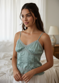 Togo Silk 100% Sage Lace Trim Cami Top