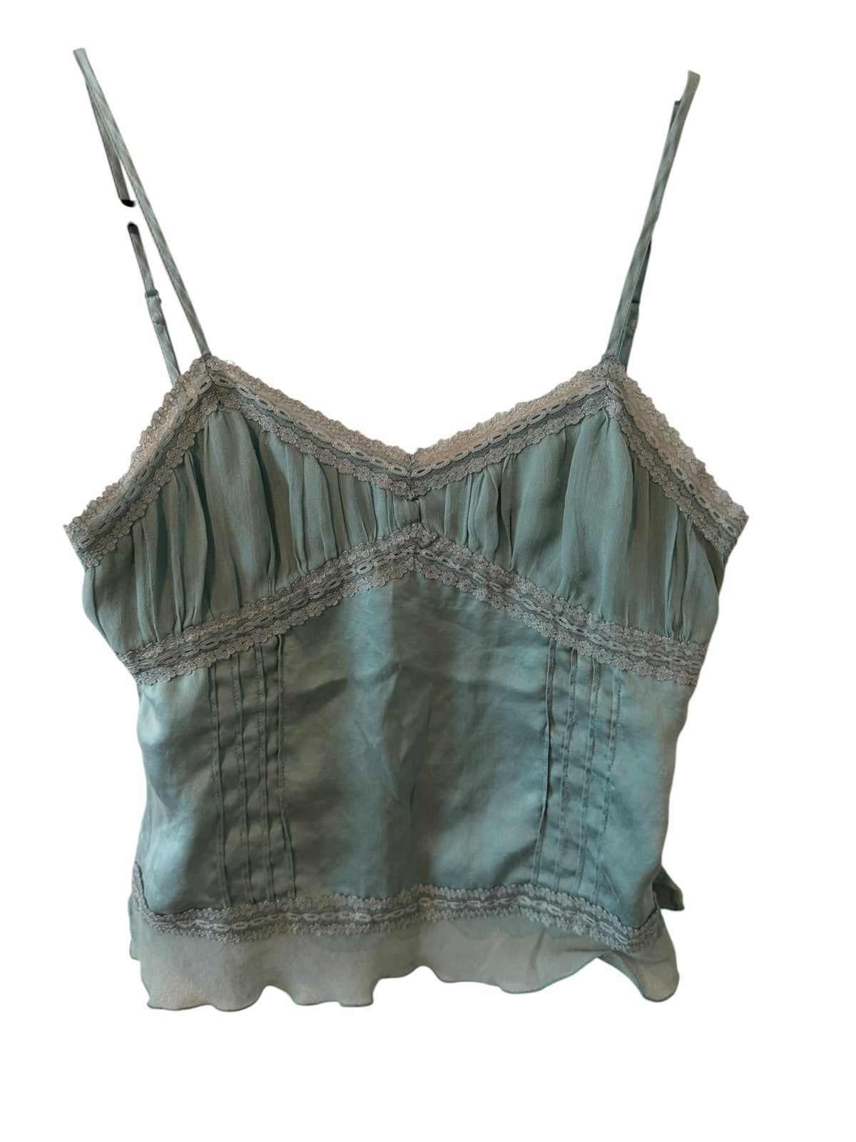 Togo Silk 100% Sage Lace Trim Cami Top