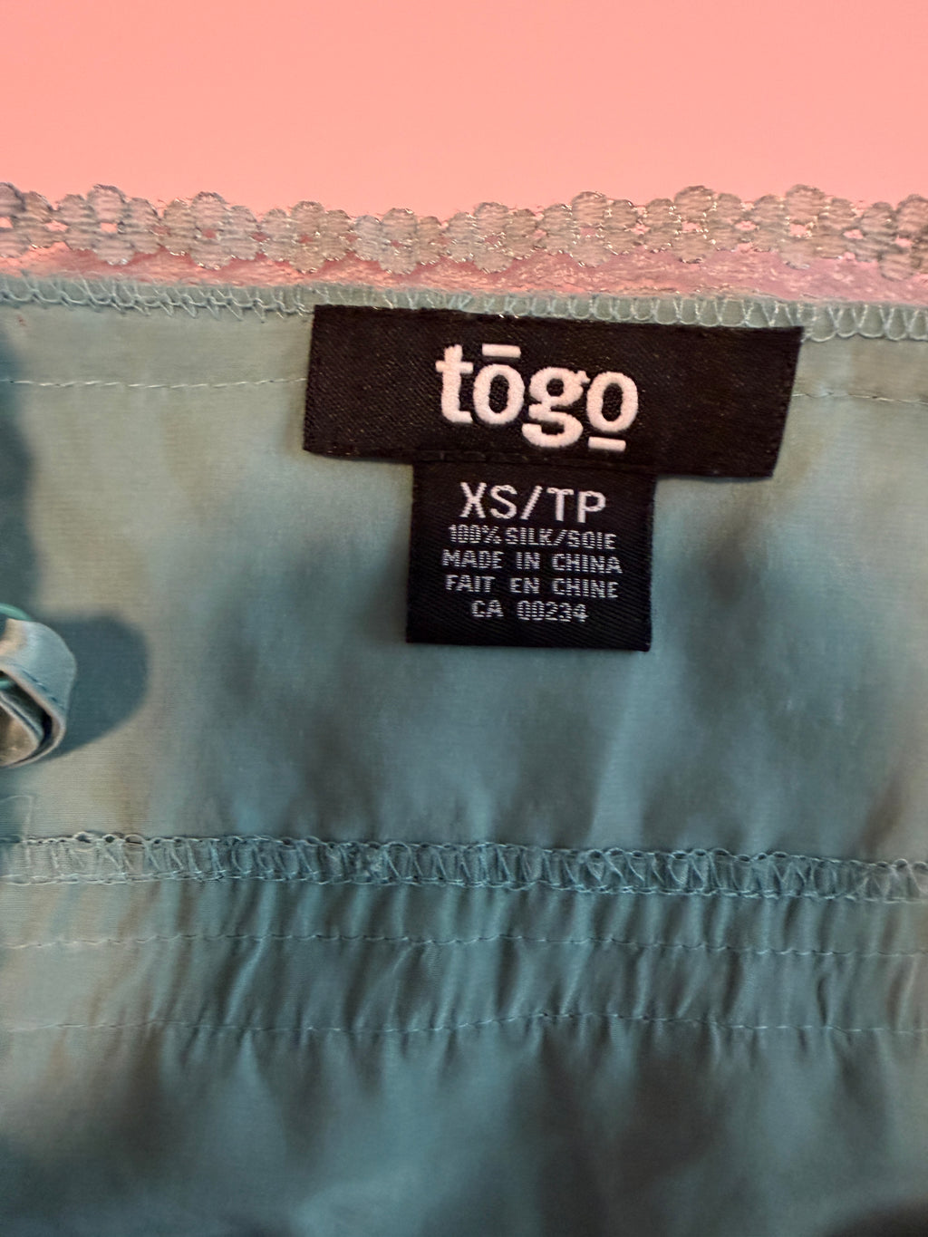 Togo Silk 100% Sage Lace Trim Cami Top