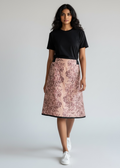 Tracy Reese Pink Floral knee length Skirt with Black Trim