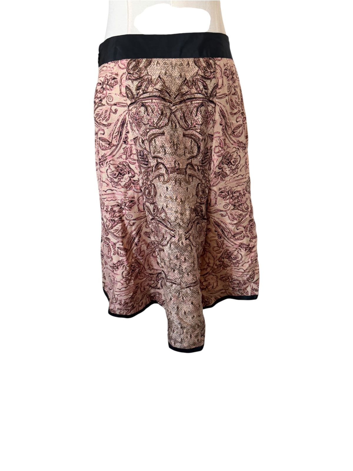 Tracy Reese Pink Floral knee length Skirt with Black Trim