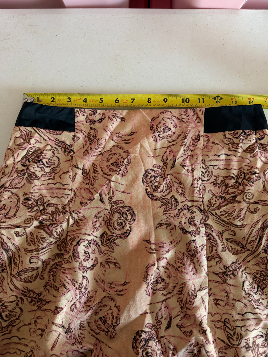 Tracy Reese Pink Floral knee length Skirt with Black Trim