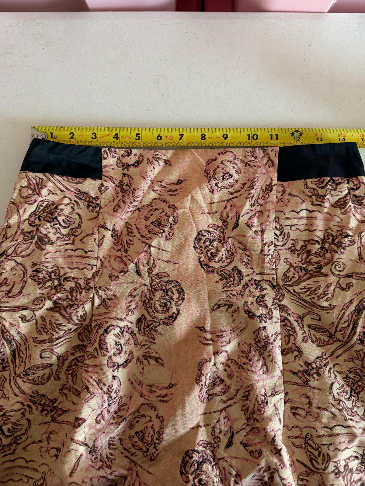 Tracy Reese Pink Floral knee length Skirt with Black Trim