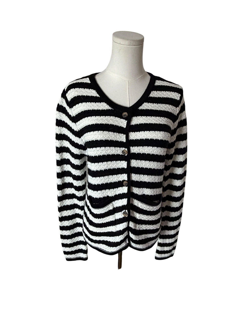 Koko + Mason Striped Black and White Crewneck Cardigan