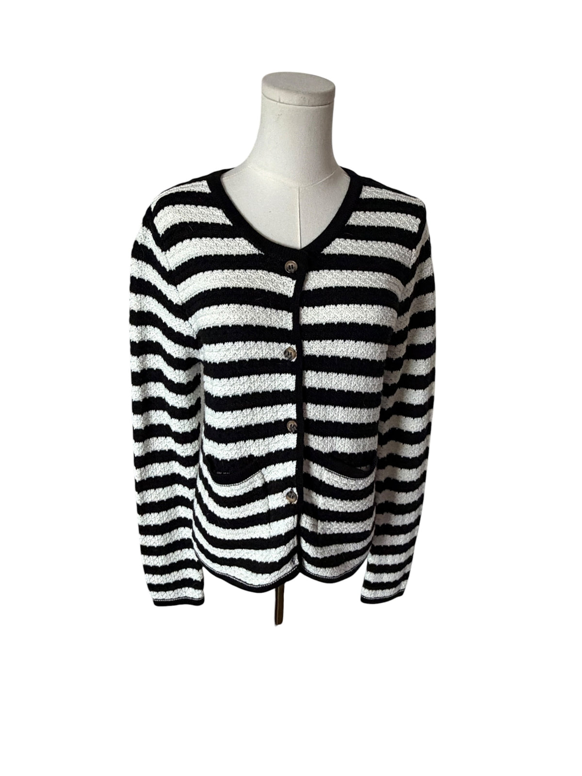 Koko + Mason Striped Black and White Crewneck Cardigan