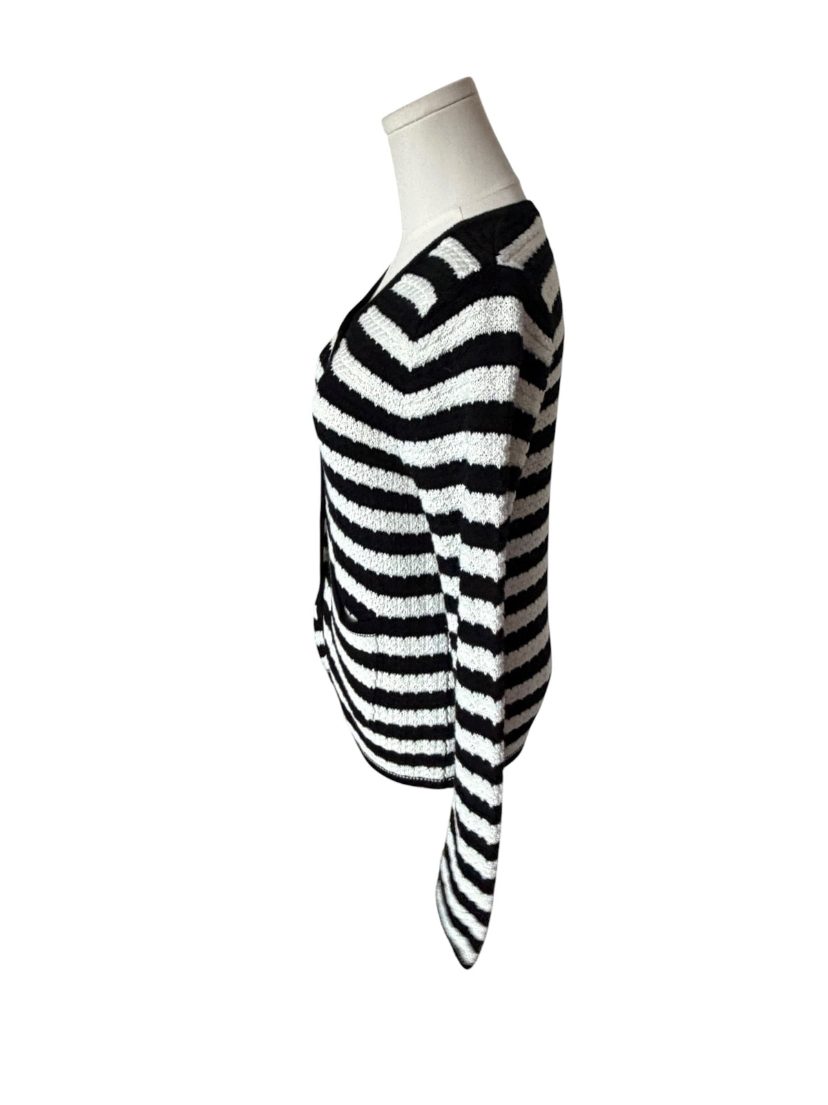 Koko + Mason Striped Black and White Crewneck Cardigan