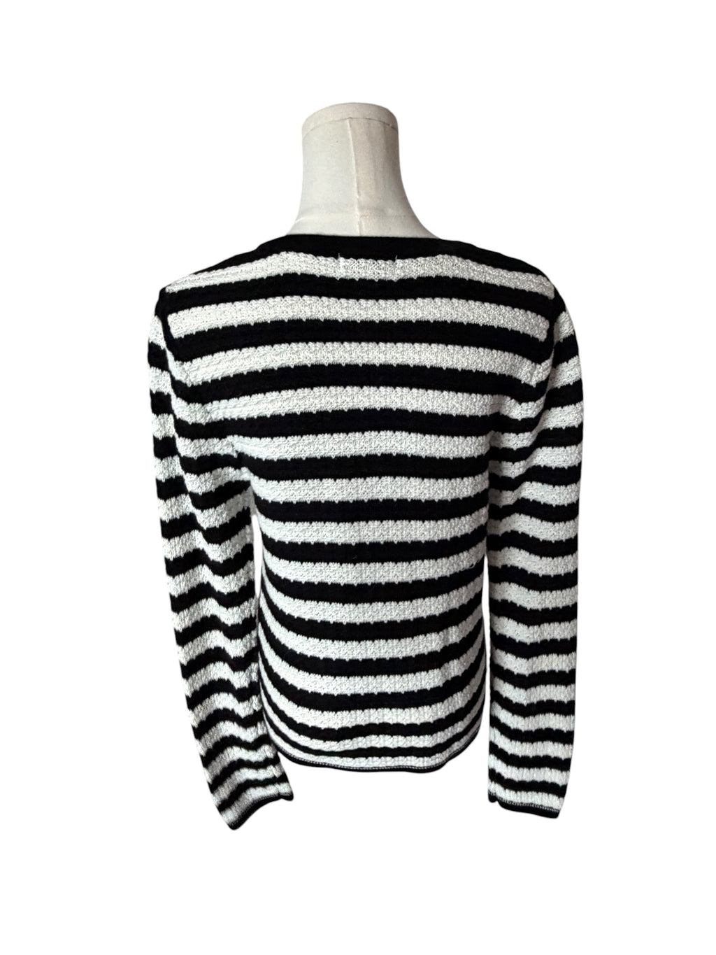 Koko + Mason Striped Black and White Crewneck Cardigan
