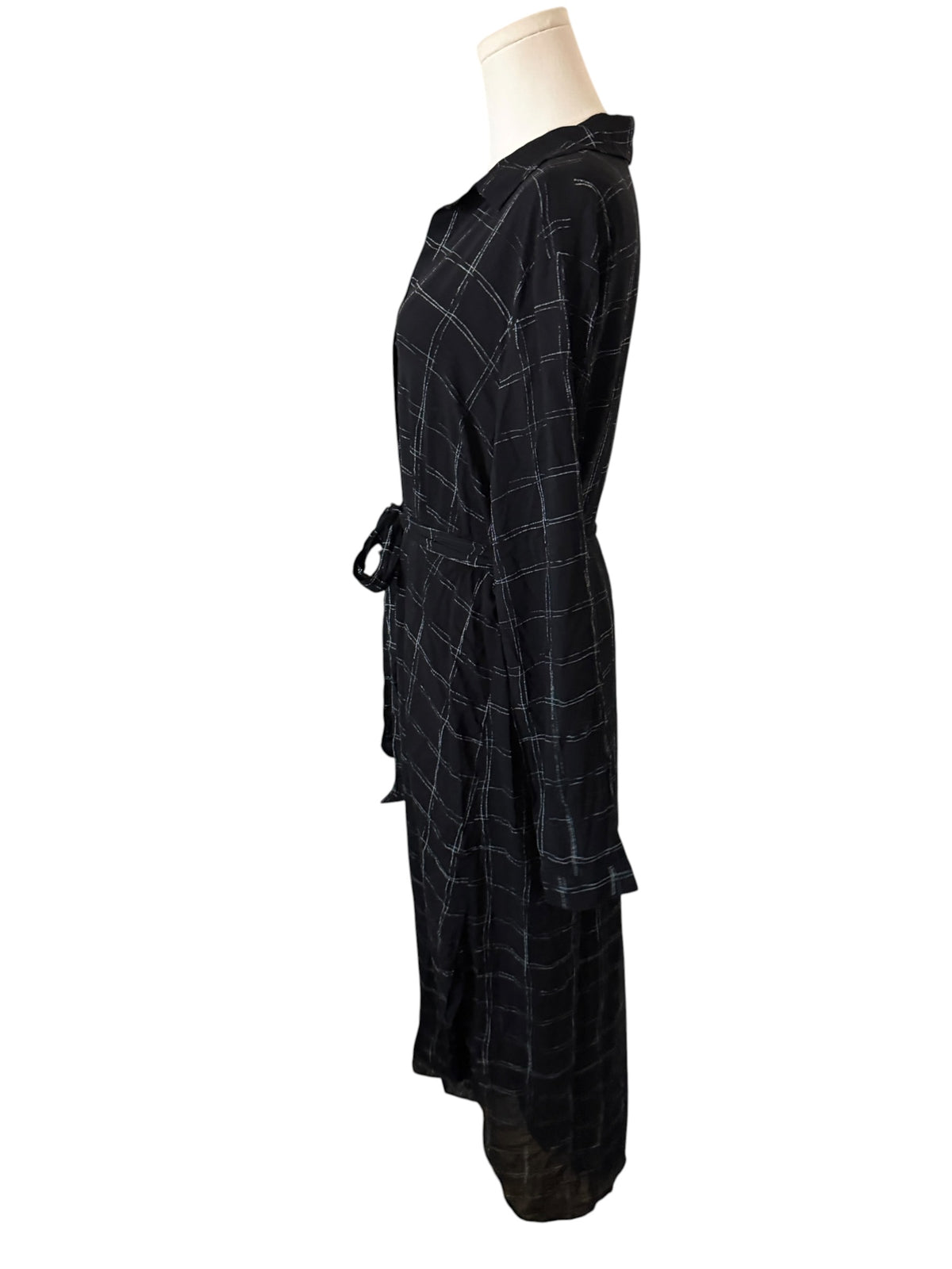 Cloth & Stone Black Windowpane Plaid Midi Shirt Dress