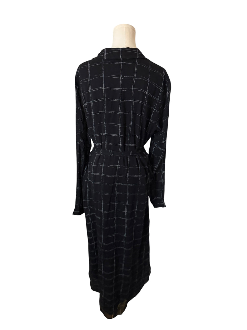 Cloth & Stone Black Windowpane Plaid Midi Shirt Dress