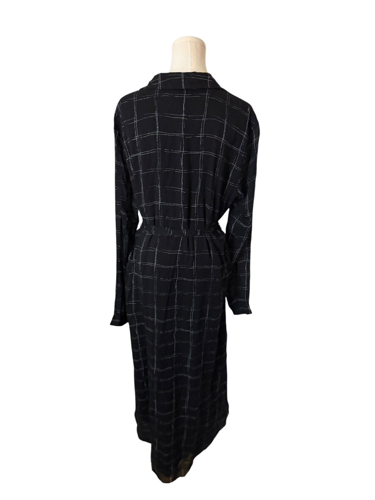 Cloth & Stone Black Windowpane Plaid Midi Shirt Dress