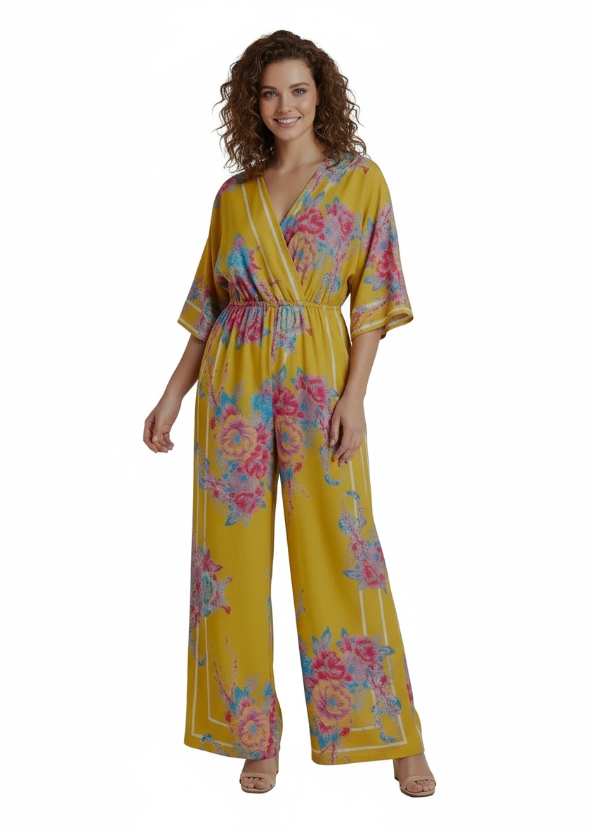 Flying Tomato Mustard Yellow Floral Jumpsuit