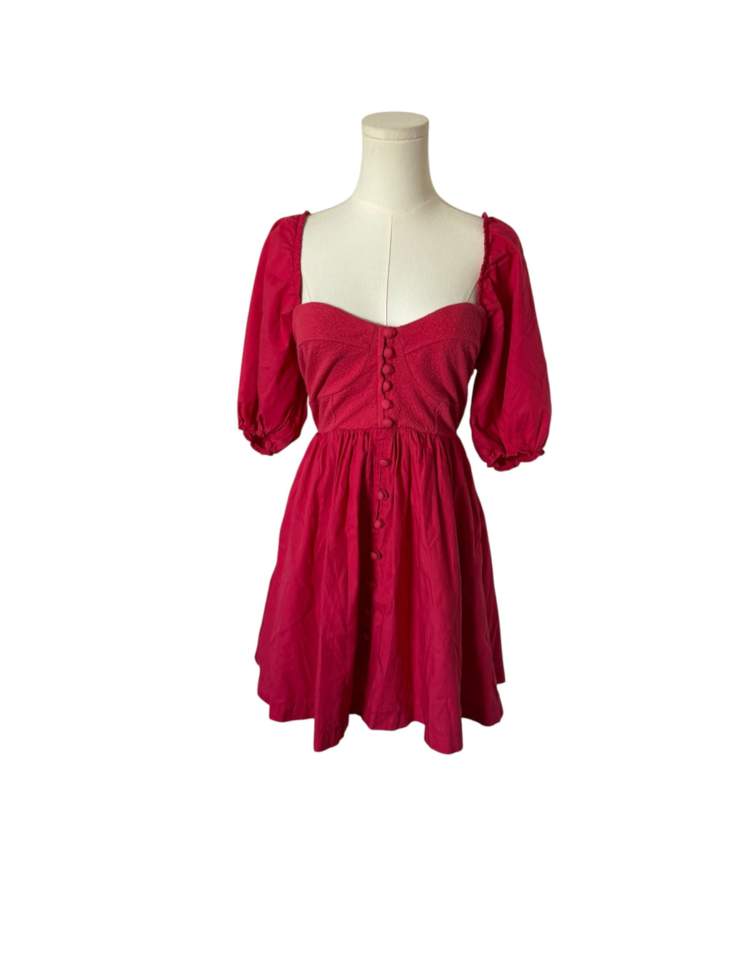 Hot pink Maeve Puff-Sleeved Sweetheart Mini Dress from Anthropologie
