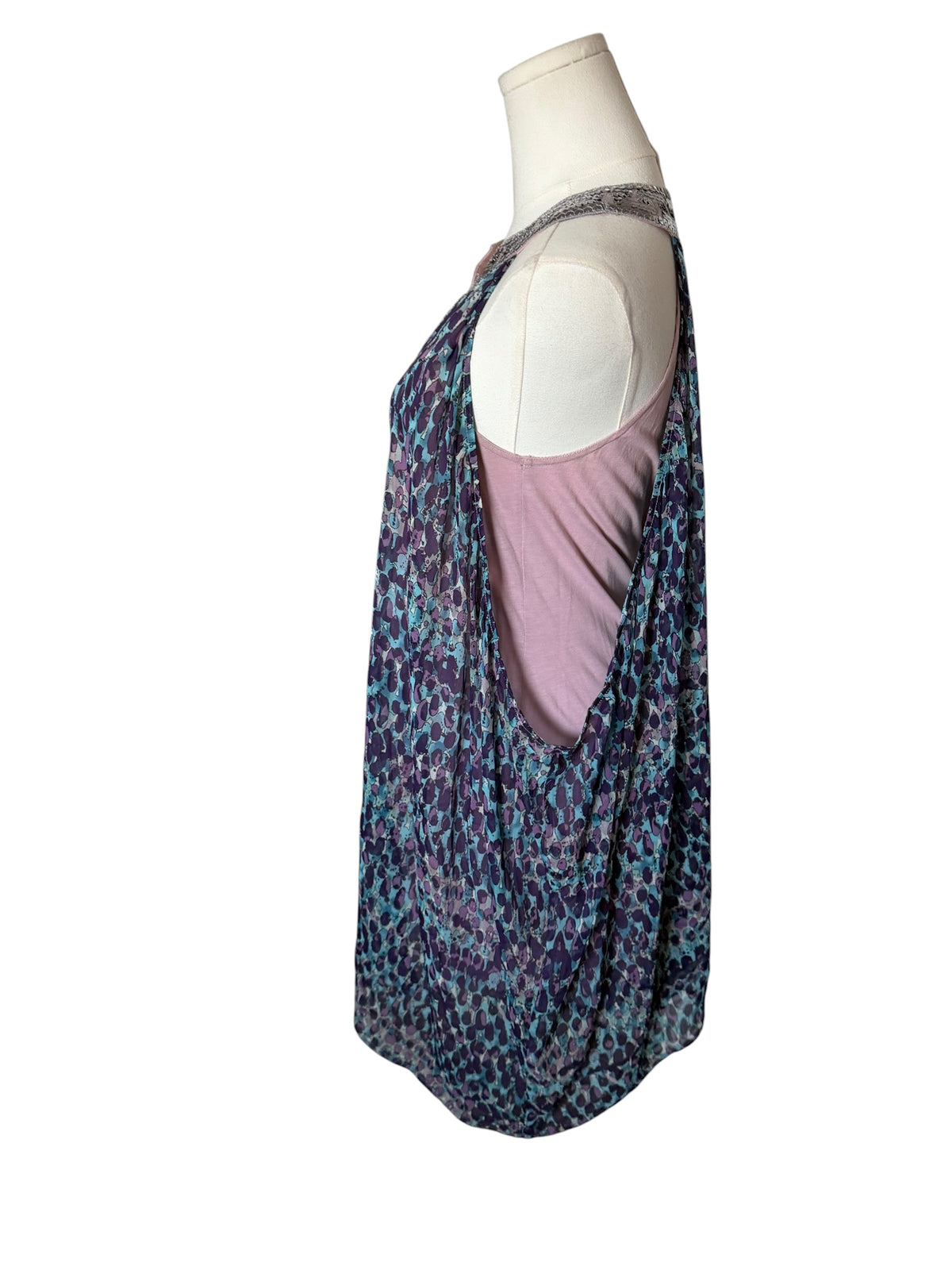 Free People Silver Sequin Multicolor Sleeveless Halter Chiffon Tunic