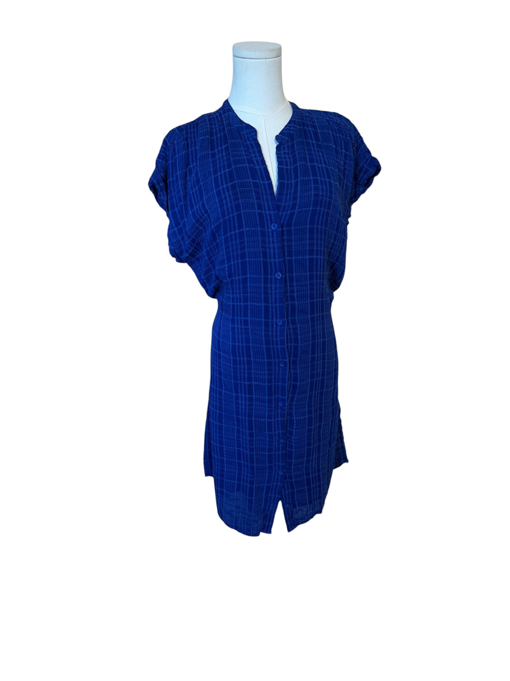 Cloth & Stone Cobalt Blue Plaid Button-Front Tunic Dress