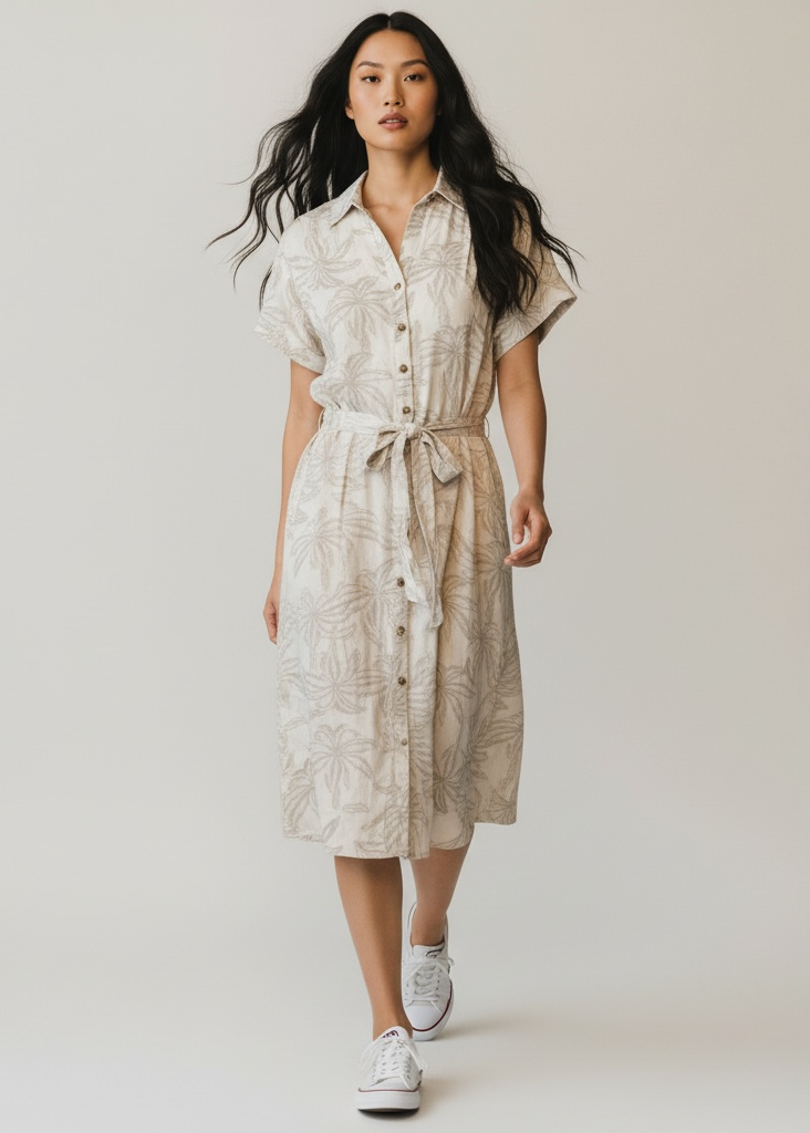 Taylor Short-Sleeve Sash-Tie A-Line Dress