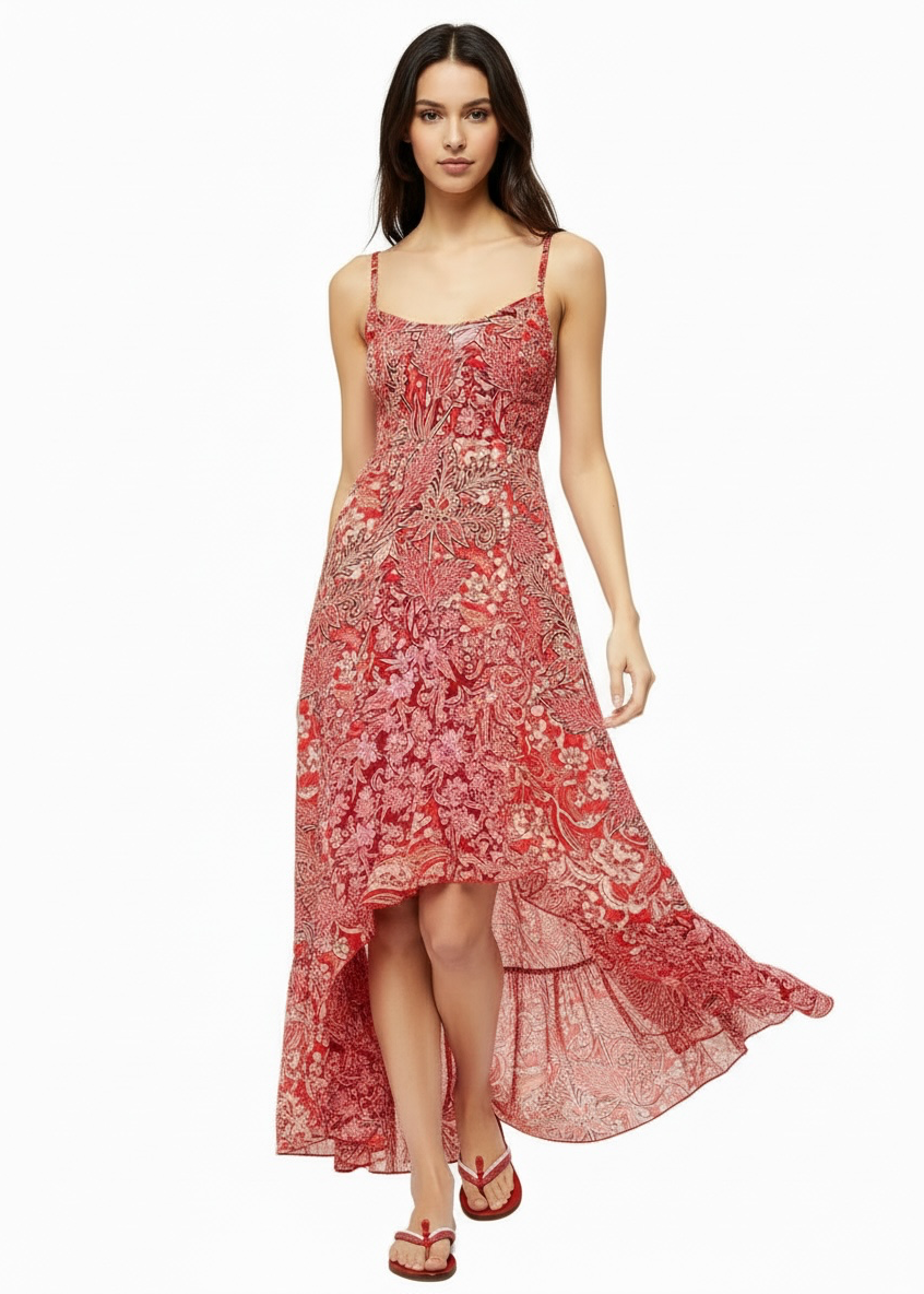 Free People Forever Yours Smocked Slip Dress in red/multicolor