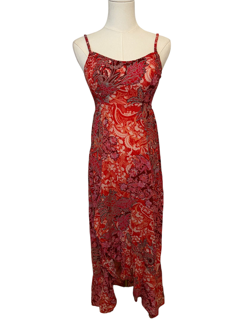 Free People Forever Yours Smocked Slip Dress in red/multicolor