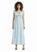 Max Studio Light Blue Floral Ruffle Maxi Dress