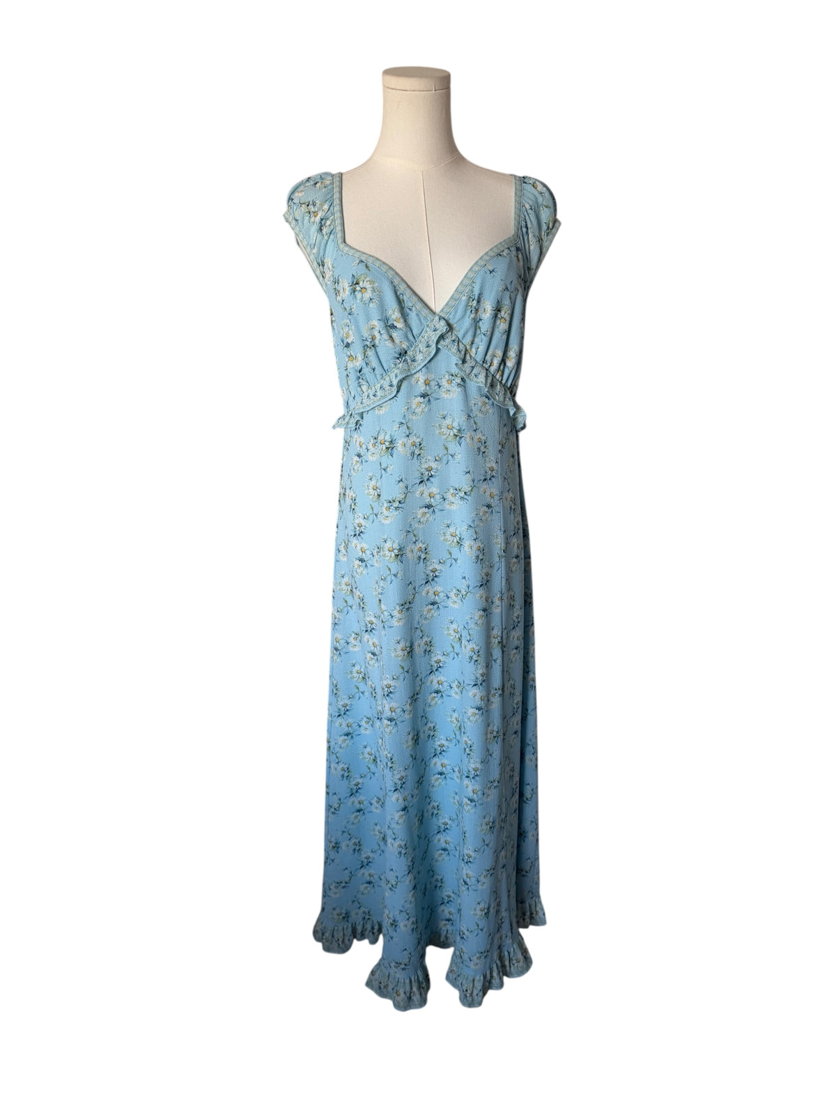 Max Studio Light Blue Floral Ruffle Maxi Dress