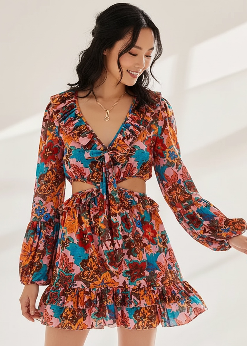 Love the Label Nadia Front-Tie Ruffle Dress