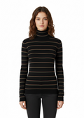 Caara Women's Black Striped Turtleneck Sweater