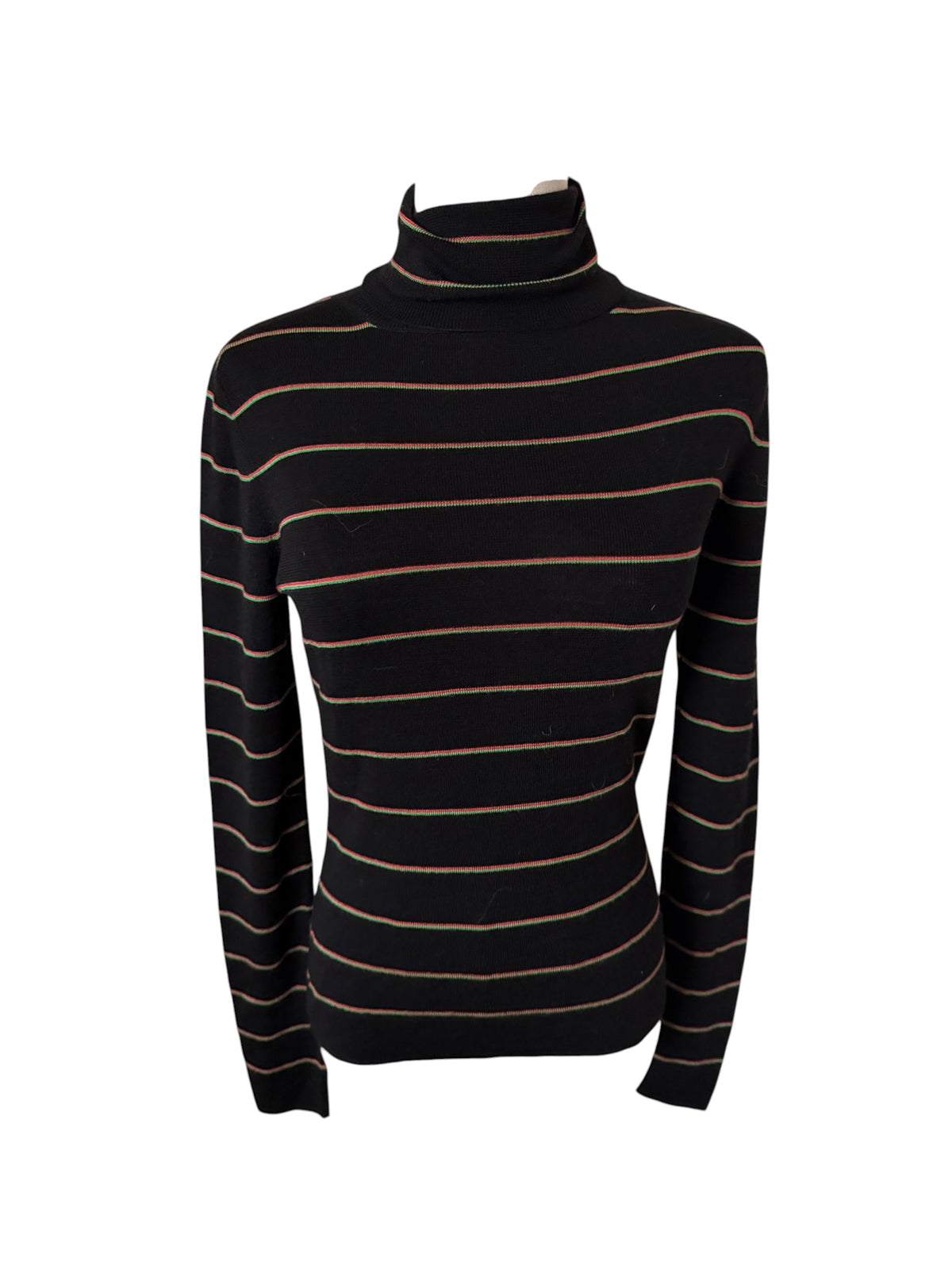 Caara Women's Black Striped Turtleneck Sweater