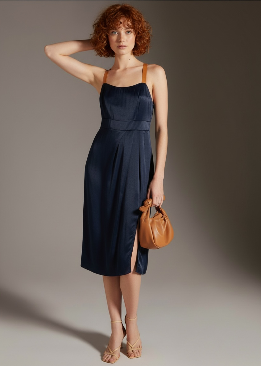 navy Sweetheart Side-Slit Slip Dress from Anthropologie
